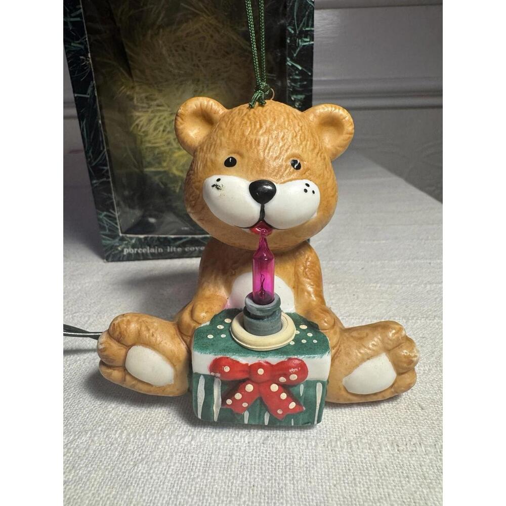 NOMA Vintage Christmas Light  Lighted Ornament Porcelain Lite Cover Teddy Bear